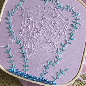 Dewy Spider Web Embroidery - Hand Beaded Embroidery