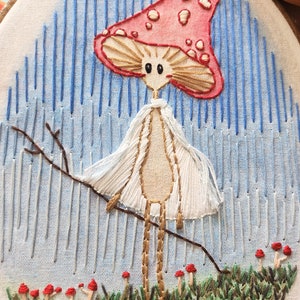 Mushroom Wizard Embroidery Handmade 9&quot; x 12&quot;