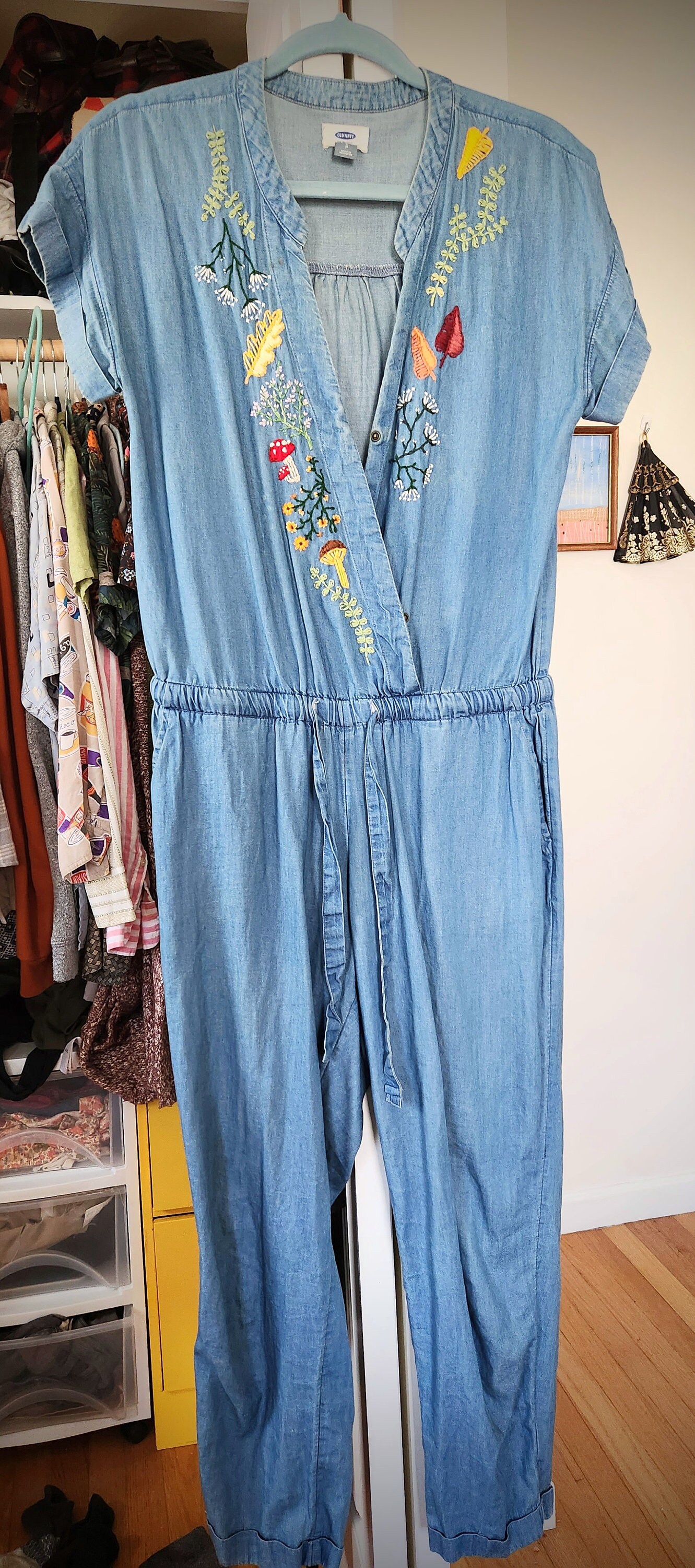 Hand Embroidered Chambray Denim Jumpsuit old Navy Size Small Etsy