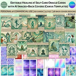 60 Editable Healing & Self-Care Oracle Cards with AI Images Canva Template Commercial Personal Use Mindfulness Mental Wellness Boho DIY Deck