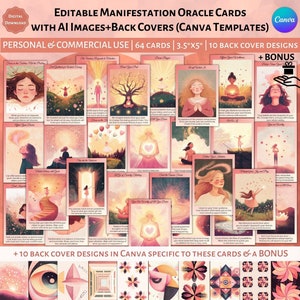 64 Editable Manifesting Oracle Cards with AI Images Canva Template Commercial Personal Use Spiritual Mindfulness DIY Oracle Deck AI Clipart