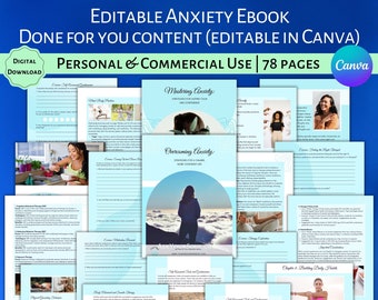 Editable Anxiety Ebook Canva Template Commercial & Personal Use DFY Content Business Coaching Self-Reflection Journal Mental Health PLR