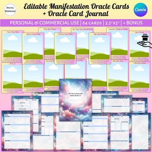64 bearbeitbare Manifestation Orakelkarten & Orakelkarte Journal Canva Vorlage Kommerzieller persönlicher Gebrauch Gesetz der Anziehungskraft Realität Kreation LOA