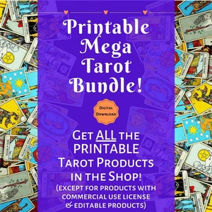 PRINTABLE Mega Tarot Bundle Rider-Waite Tarot Card Decks PDF Beginner Tarot Bundle Back Covers Spreads Cheatsheets Journal Tarot Keywords