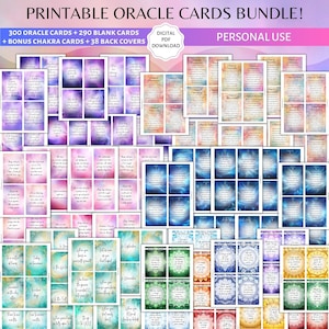Lot de cartes Oracle à imprimer : amour, ange, zodiaque, timing, messages de l'univers, affirmations de chakras, usage personnel, cartes spirituelles vierges PDF