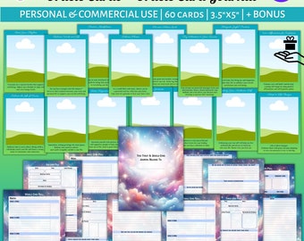 60 cartas de oráculo de sanación y cuidado personal editables y plantilla de diario de cartas de oráculo Canva Uso personal comercial Atención plena Bienestar mental Bricolaje