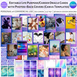 60 Editable Life Purpose Career Guidance Oracle Cards with Photos Canva Templates Commercial & Personal Use DIY Job Career Oracle Deck