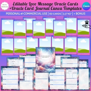 60 Mensagens de Amor Editáveis de Sua Pessoa Oracle Cards & Oracle Card Journal Canva Template Comercial Uso Pessoal DIY Oracle Chama Gêmea