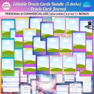 BUNDLE Editable Oracle Cards & Oracle Card Journal Manifestation Life Purpose Love Messages Healing Canva Template Commercial Personal Use