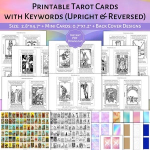 Druckbare Schwarz & Weiß Rider-Waite Tarot Karten Mit Schlüsselwörtern PDF Aufrechte und Umgekehrte Bedeutungen Anfänger Deck Korrespondenzen Tarot lernen