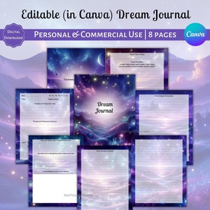 Editable Dream Journal Canva Template Commercial & Personal Use Done for You Content Spiritual Business Template Digital Lucid Dreaming DFY