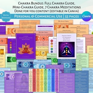 Editable Chakra Bundle Chakra Guide Meditations Canva Template Commercial and Personal Use Done for You Content Spiritual Ebook 7 Chakras