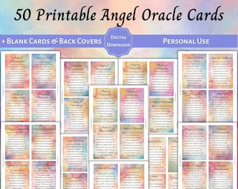 50 PRINTABLE Angel Oracle Cards Personal Use Colorful Spiritual Guidance Messages Supportive Encouraging Cards PDF Blank Oracle Cards