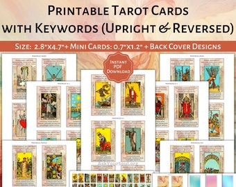 Cartas de tarot de Rider-Waite IMPRIMIBLES con palabras clave PDF Significados verticales e invertidos Baraja de cartas para principiantes de Tarot Aprende cartas de tarot fáciles PDF
