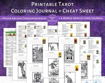PRINTABLE Rider-Waite Tarot Coloring Journal + Cheat Sheet | Adult Coloring Book PDF | Major Arcana Correspondences |RWS Tarot for beginners