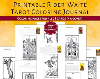 PRINTABLE Rider-Waite Tarot Coloring Journal | Adult Coloring Book | RWS Tarot for beginners | Printable Tarot Deck PDF | 78 Tarot Cards