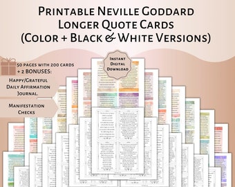 PRINTABLE Neville Goddard Longer Quote Cards (Color+Black & White)| Law of Assumption Cards| Manifestation Cards PDF |LOA Manifesting Quotes