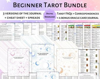 PRINTABLE Tarot Bundle | Psychospiritual Spreads | Tarot Cheat Sheet | Correspondences | Tarot Journal | Tarot Guide | Oracle Card Journal