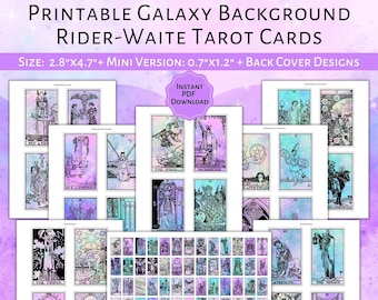 PRINTABLE Rider-Waite Tarot Cards (Galaxy Background)| Printable Card Deck PDF | Tarot Mini-Version | Printable Tarot PDF | 78 Tarot Cards
