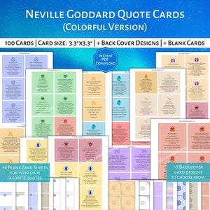 Cartões de citação de Neville Goddard para impressão (versão colorida) Cartões da Lei da Assunção Cartões de manifestação para impressão pdf Citações de manifestação da LOA