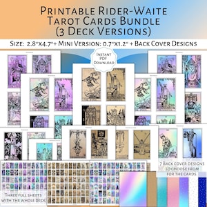 Cartas de Tarot IMPRIMIBLES Rider-Waite (Fondos Holográficos, Vintage, Galaxias)/Barajas de Cartas del Tarot PDF/ Oráculo Mini Versión del Tarot/ 78 Cartas del Tarot