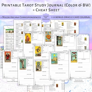 DRUCKBARE Rider-Waite Tarot Lerntagebuch + Spickzettel | Tarot Studie PDF | Major Arcana Entsprechungen | RWS Tarot für Anfänger