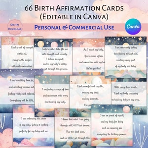 66 Editable Birth Affirmation Cards Square Canva Template Commercial and Personal Use PDF Hypnobirthing Cards Positive Affirmations for Moms