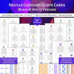 Cartões de citações de Neville Goddard para impressão (versão em preto e branco) | Cartões da Lei da Assunção | Cartões de manifestação para impressão | Citações de manifestação da LOA