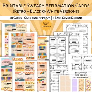 PRINTABLE Retro Sweary Affirmation Cards | Swear Word Affirmation Deck PDF | Boho Sarcastic Positive Affirmation Cards with Cuss Words