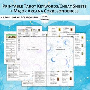 PRINTABLE Tarot Cheat Sheet & Keywords | Rider Waite Smith Tarot Card Meanings Beginner | Correspondences | Oracle Card Journal | Divination