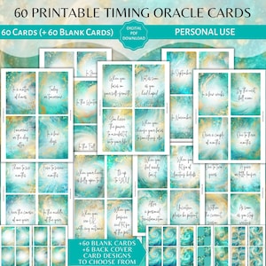 60 PRINTABLE Timing Oracle Cards Personal Use Divine Timing Deck Spiritual Guidance Messages Oracle Quotes Affirmation Blank Cards PDF