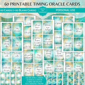 60 cartões oracle de tempo imprimíveis, uso pessoal, baralho de tempo divino, mensagens de orientação espiritual, citações oracle, afirmação, cartões em branco, pdf