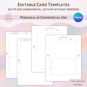 Plantillas de tarjetas editables 5x7 y 4x6 (borde y sin borde) / Plantillas de uso comercial / Plantillas de tarjetas de felicitación horizontales de Canva / Horizontales