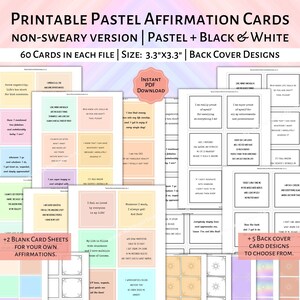 Pastell NON-Sweary Affirmations Karten 3,3 "x 3,3" | Karten Schwarz & Weiß | Minimaslit Affirmation Deck PDF |Positive Affirmation Karten