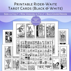Cartas de tarot de Rider-Waite IMPRIMIBLES (blanco y negro) / Baraja de cartas imprimible en PDF / Tarot Mini-Versión / Tarot imprimible en PDF / 78 Cartas de tarot