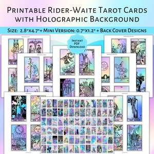 Cartas de tarot de Rider-Waite IMPRIMIBLES (fondo holográfico)/Baraja de cartas de tarot imprimible PDF/Tarot Mini-Versión Oracle/78 Cartas de tarot