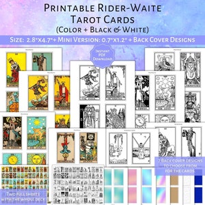 Cartas de Tarot Rider-Waite IMPRIMIBLES (Color y Blanco y Negro) / Baraja de cartas imprimible PDF / Tarot Mini-Versión / Tarot Oracle PDF 78 Cartas
