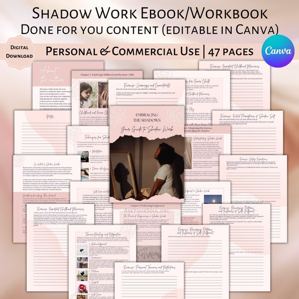 Editable Shadow Work Ebook Workbook Canva Template Commercial & Personal Use Done for You Content PDF Spiritual Life Coach Journal Template