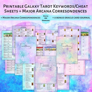 DRUCKBARE Galaxy Tarot Spickzettel & Schlüsselwörter + Blanko Version Rider Taile Smith Tarotkarten Bedeutungen Anfänger Korrespondenzen Orakel Journal