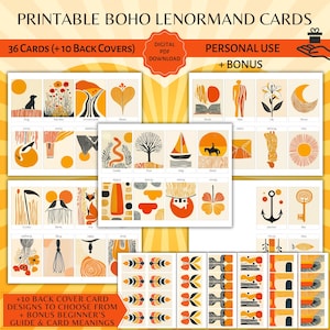 Printable Lenormand Cards Personal Use Minimalist Boho Oracle Cards Divination AI images PDF Learning Lenormand Guide & Meanings