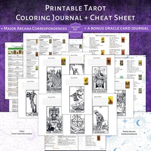 PRINTABLE Rider-Waite Tarot Färbung Journal + Spickzettel | Ausmalbuch für Erwachsene PDF | Major Arcana Correspondences |RWS Tarot für Anfänger