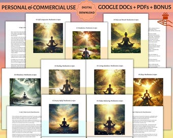 100 Editable Meditation Scripts PDF Commercial & Personal Use Done for You Content Guided Meditations Spiritual Mindfulness Coach PLR