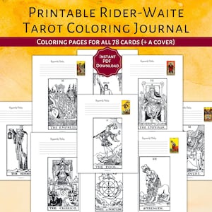 IMPRIMIBLE Rider-Waite Tarot Coloring Journal / Libro para colorear para adultos / RWS Tarot para principiantes / Tarot Deck imprimible PDF / 78 Cartas de Tarot