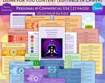Editable Chakra Guide Canva Template Letter Size A4 Commercial & Personal Use DFY Content Spiritual Business Template Chakras for Beginners