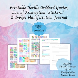 Neville Goddard PRINTABLE Quotes | Manifestation Journal Watercolor Stickers | Law of Assumption Tracker | Manifest | Neville Goddard LOA