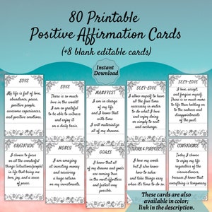 DRUCKBARE Positive Affirmations-Karten Schwarz u. Weiß | Selbstkonzept Affirmationen | Manifestationskarten | Motivierende Karten | LOA | Spirituell