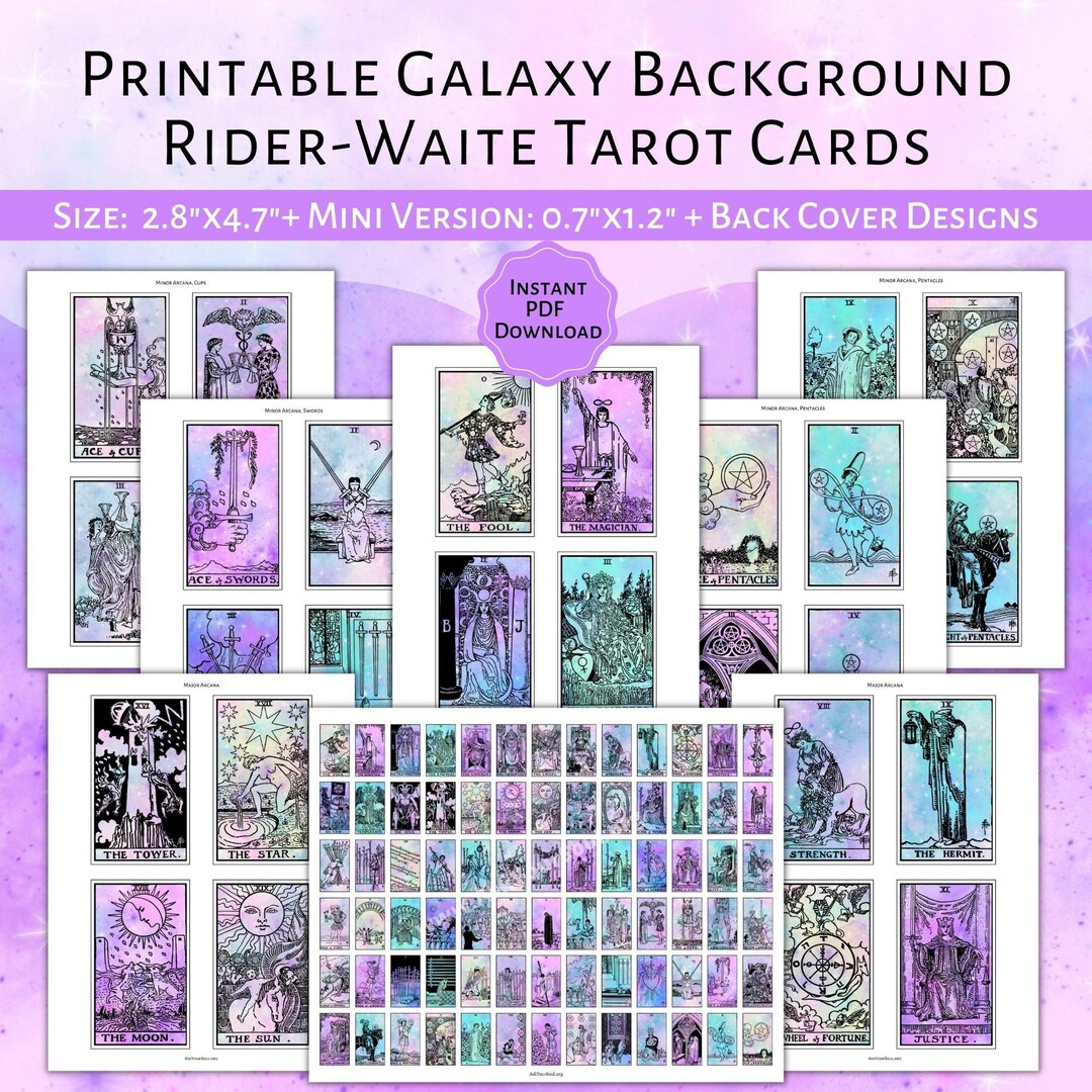 PRINTABLE Rider-waite Tarot Cards galaxy Background Printable Card Deck ...