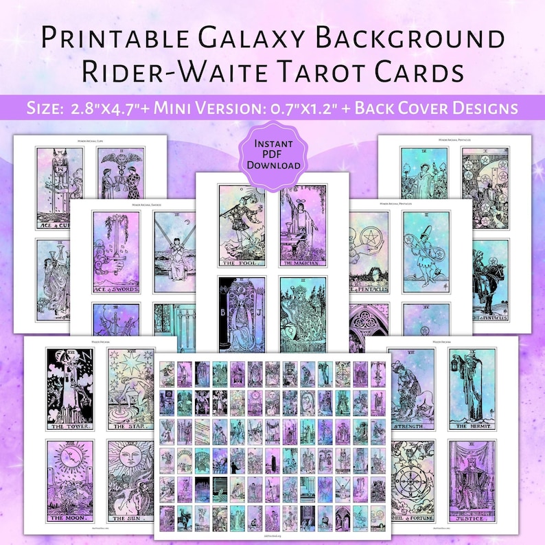 PRINTABLE Rider-waite Tarot Cards galaxy Background Printable Card Deck ...