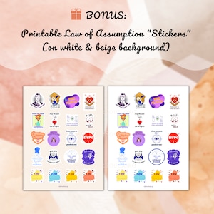 May include: Two sheets of printable stickers with a white background. Each sheet has 12 stickers with colorful illustrations and text. The text on the stickers includes phrases like "Done!" and "You Become."