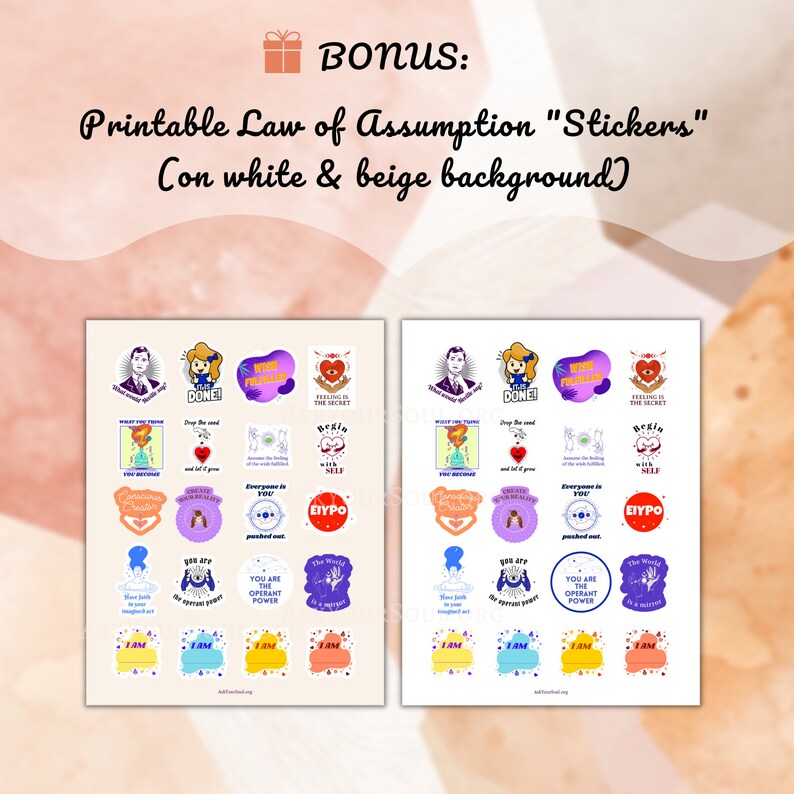 May include: Two sheets of printable stickers with a white background. Each sheet has 12 stickers with colorful illustrations and text. The text on the stickers includes phrases like "Done!" and "You Become."